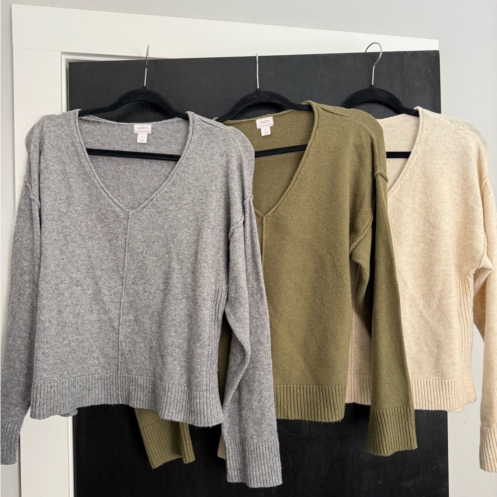Auden Cotten Blend Sweaters (3) - Gray, Olive, Cream